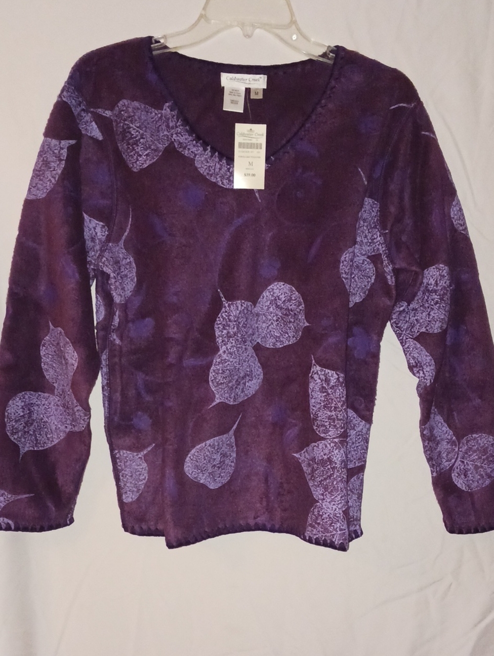 Cold Water Creek Purple Leaf-Pull Over V-Neck